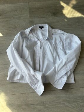 Velvet heart silver studded long sleeve crop top white button down